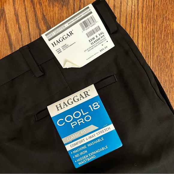 Haggar Men's Black Dress Pants, Big & Tall 52W x 34L, Cool 19 Pro Gabardine - Picture 4 of 5